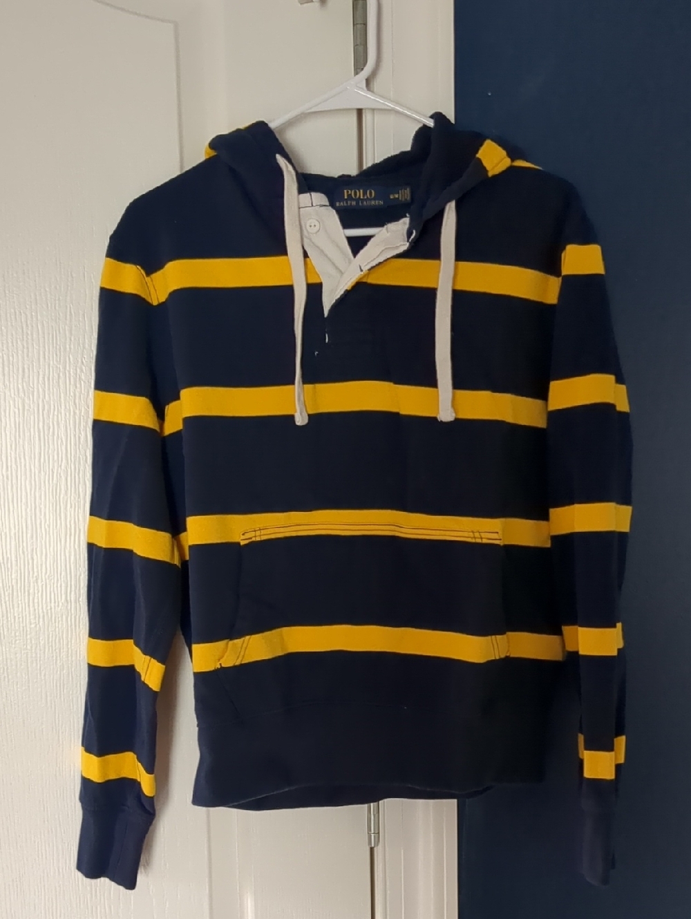 Ralph Lauren Navy and Yellow Striped Polo Hoodie